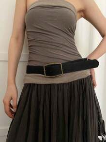 1 pieza Cinturón negro PU para mujer, con impresión de patrón retro, accesorio de moda versátil y elegante