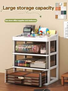 1 件桌面收纳盒多层化妆品展示架办公桌收纳架防尘首饰架书架笔架适用于家庭办公室学校学生宿舍学习小物品收纳家用收纳工具