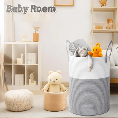 Laundry Baskets, Woven Rope Laundry Baskets, 60L/80L/100L Multifunctional Dirty Clothes Storage Areas, And Blankets Can Be Used In Multiple Scenarios In The Bathroom, Daycare, And Living Room To Keep Your Home Tidy (Square Laundry Basket)