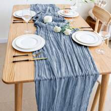 1pc 35.4*70.9/118.1/157.5in Gray-Blue Balinese Chiffon Table Runner, Bohemian Style Table Decor Sheer Fabric, Romantic Wedding, Birthday Party, Christmas Table Decoration Decor,Home Decor