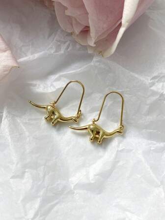 2 Pcs Cute Tiny Copper Alloy Little Dinosaur Shape Drop Hoops Earrings For Women Daily Wear