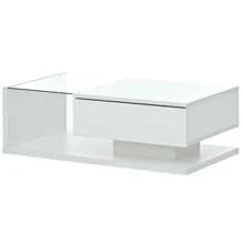 FUNIDEE Modern Coffee Table With Tempered Glass, Wooden Center Table With High Gloss UV Surface, Modernist 2-Tier Rectangle Cocktail Table For Living Room, Christmas Decor, Home Decor - 白色 - 查看 9