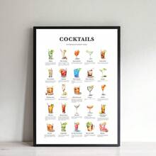 1pc Unframed Canvas Poster Cocktail Recipes Poster, 25 Classic Cocktails, Kitchen & Bar Wall Art Wall Art For Living Room, Home Decor - Multicolor - View 1