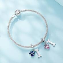 bamoer 1 pieza Charm de plata de ley 925 con forma de pata y hueso de mascota, con  rosa en forma de corazón, apto para mujer, pulsera y collar DIY, joyería fina para el Día de San Valentín - Multicolor - Ver 11
