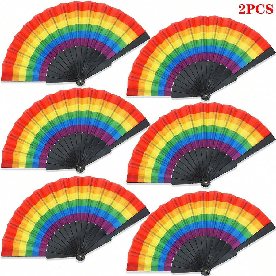 Bộ 2- Quạt Cầm Tay Có Thể Gập Lại, Quạt Cầm Tay Cầu Vồng Sáng Tạo - Thích Hợp Cho Hoạt Động Lễ Hội Âm Nhạc Và Dụng Cụ Khiêu Vũ - Lắc Nhẹ Nhàng Trong Mùa Hè Nóng nực Mang Lại Gió Mát - Không Gian Nhỏ Để Bảo Quản Và Mang Theo Tiện Lợi - Thích Hợp Cho Phụ Nữ Chăm Sóc Da, Trang Điểm, Tiệc Carnival , Âm nhạc, Khiêu vũ, Biểu diễn sân khấu, Bãi biển, Hoạt động xây dựng nhóm, Tiệc nghỉ lễ, Dã ngoại, Hoạt động ở trường, Trang trí nhà cửa, v.v. - Hoàn hảo cho các buổi biểu diễn trên sân khấu hoặc kịch - Nhiều màu - Xem 1