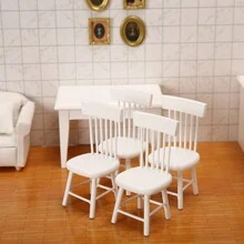 5 件装装饰房屋餐桌和椅子 DIY 微型套件厨房家具透明漆木制房屋家具木制装饰汽车模型套装，装饰房屋装饰配件，1：12 木制彩色餐桌和 4 把椅子微型模型套装，圣诞礼物 - 彩色 - 查看 4