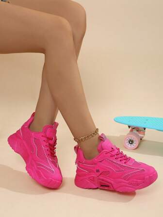 Damen Runde Zehe Mode Schnürung einfarbige Studenten Freizeitschuhe, bequeme leichte Laufschuhe