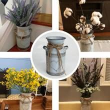 1 chiếc bình sữa nghệ thuật bằng sắt kim loại, chậu hoa bằng sắt cổ điển, đồ trang trí nhà nghệ thuật bằng sắt, chậu hoa, chậu hoa khô, chậu hoa họa tiết 3D, chậu trang trí, chậu trồng cây trong vườn (có 2 kiểu) - trắng - Xem 3