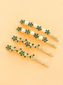 1 kẹp tóc lá vàng hợp kim pha lê Rhinestone, kẹp tóc mái thanh lịch, kẹp tóc bên hoa ngọc trai tinh tế, phụ kiện tóc đáng yêu cho phụ nữ - màu đen - Xem 16