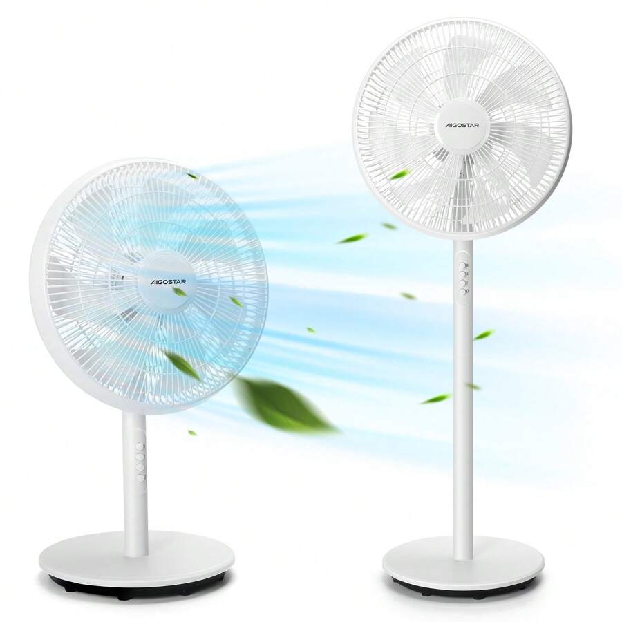 Aigostar Standing Fan Pedestal Fan, 16" Electric Oscillating And Tilting Floor Cooling Fan With Height Adjustable, 3 Speeds, Ideal For Home And Office, 45W, White - Brisk 01I36 - UK Plug(220-240V) - View 1