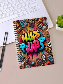 1 pieza Cuaderno recargable con portada de patrón de arte de Hip Hop Rap de 120 páginas, creativo diario desmontable, adecuado para estudiantes y oficina. - Multicolor - Ver 3