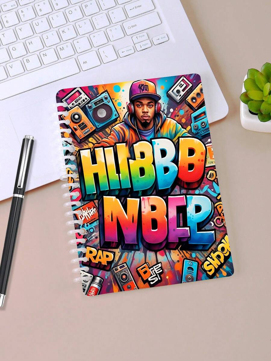 1 pieza Cuaderno recargable con portada de patrón de arte de Hip Hop Rap de 120 páginas, creativo diario desmontable, adecuado para estudiantes y oficina. - Multicolor - Ver 1