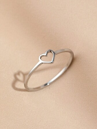 1pc,2pcs Stainless Steel Fashion Simple Women's Hollow Love Ring Suitable For Women's Daily Decoration Or Gift