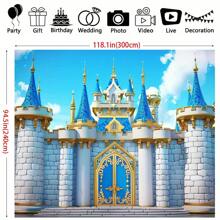 1 pieza Pancarta de fondo de cumpleaños real del príncipe, tema de castillo medieval con fondo de fotografía de poliéster para decoraciones de fiestas generales, no se necesita electricidad - Multicolor - Ver 10