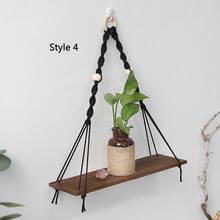1 st Macrame Vägghängande Växtdekor Hylla Inomhus Utomhus Flytande trähylla Dekorativ, handgjord rep Boho-hyllor för växter - Multifärgad - Visa 5