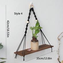 1 st Macrame Vägghängande Växtdekor Hylla Inomhus Utomhus Flytande trähylla Dekorativ, handgjord rep Boho-hyllor för växter - Multifärgad - Visa 10