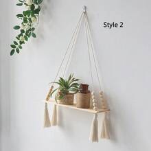 1 st Macrame Vägghängande Växtdekor Hylla Inomhus Utomhus Flytande trähylla Dekorativ, handgjord rep Boho-hyllor för växter - Multifärgad - Visa 3