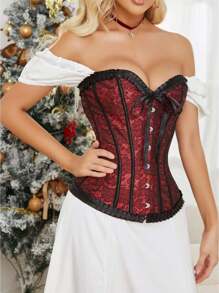 塑身上衣复古印花抹胸塑身收腹束腰背心宫廷束身衣束腹带适合派对演出节庆日常穿着 - 紅色 - 查看 4