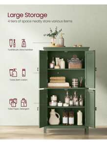 VASAGLE Bathroom Floor Storage Cabinet, Bathroom Storage Unit, Freestanding Cabinet With 4 Doors, Adjustable Shelves, 11.8 X 23.6 X 43.3 Inches - 綠色 - 查看 4