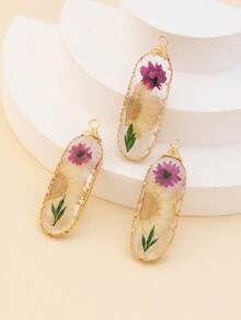 3 件装椭圆形树脂干花时尚手工铜线缠绕女士耳环和项链 DIY 珠宝吊坠 - 個性季度風格 - 查看 11