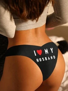 女士性感舒适心形图案印花内衣三角裤 - 黑色 - 查看 2