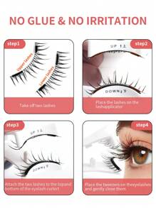 3 Pairs Magnetic False Eyelashes Kit With Mirror & Applicator Glue-Free Eyelashes Natural Manga Eyelashes Cat Eye Fluffy Faux Mink Eye Lashes With Tweezers Makeup Tool For Beauty Travel - 黑色 - 查看 7