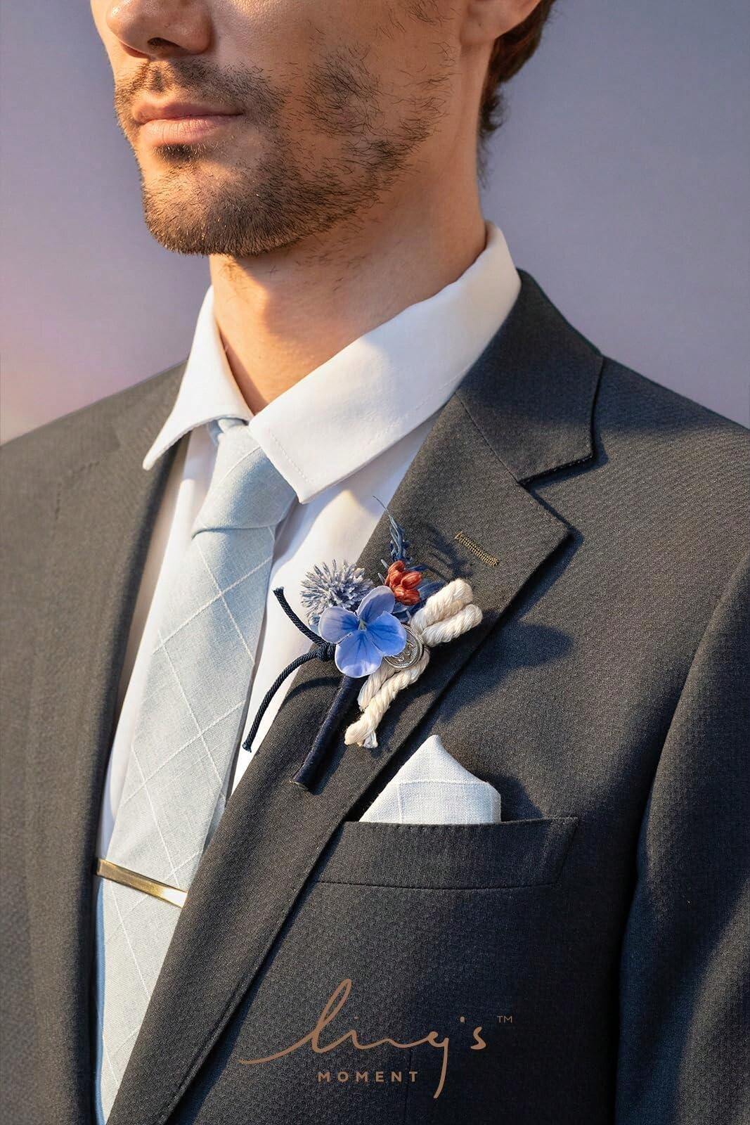 Broche Boutonnière Fleur Pour Homme - Épinglette Costume Mariage Cérémonie - Alliage Et Tissu
