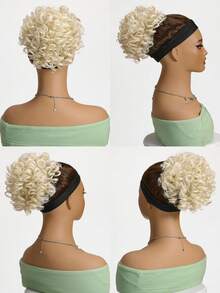 8 Inches 65g Synthetic Messy Bun Wave Curly Hair Buns Hair Piece Extensions For Women Elastic Wrap Around Drawstring - Gold - View 4