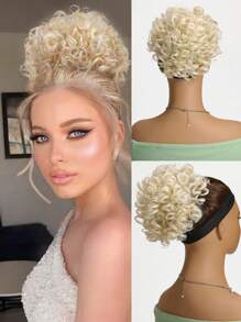 8 Inches 65g Synthetic Messy Bun Wave Curly Hair Buns Hair Piece Extensions For Women Elastic Wrap Around Drawstring - Gold - View 2