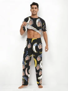 [DIY] 定制男士短袖趣味睡衣套装，个性化肖像照片，礼物，新奇大头/脸部替换，轻质透气快干舒适面料，送给朋友/爱人/伴侣的礼物，派对/生日礼物 - 彩色 - 查看 4