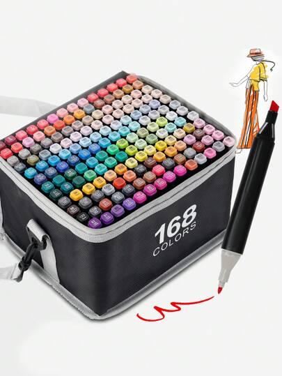 12/24/36/48/60/80/100/120/168 Color Dual Tip Art Markers Double-Ended Oil-Based Marker Sets Coloring Illustrations Drawing Painting Comics Design For Adults, Artists, Art Students Office & School Supplies Art Supplies Back To School- Refillable