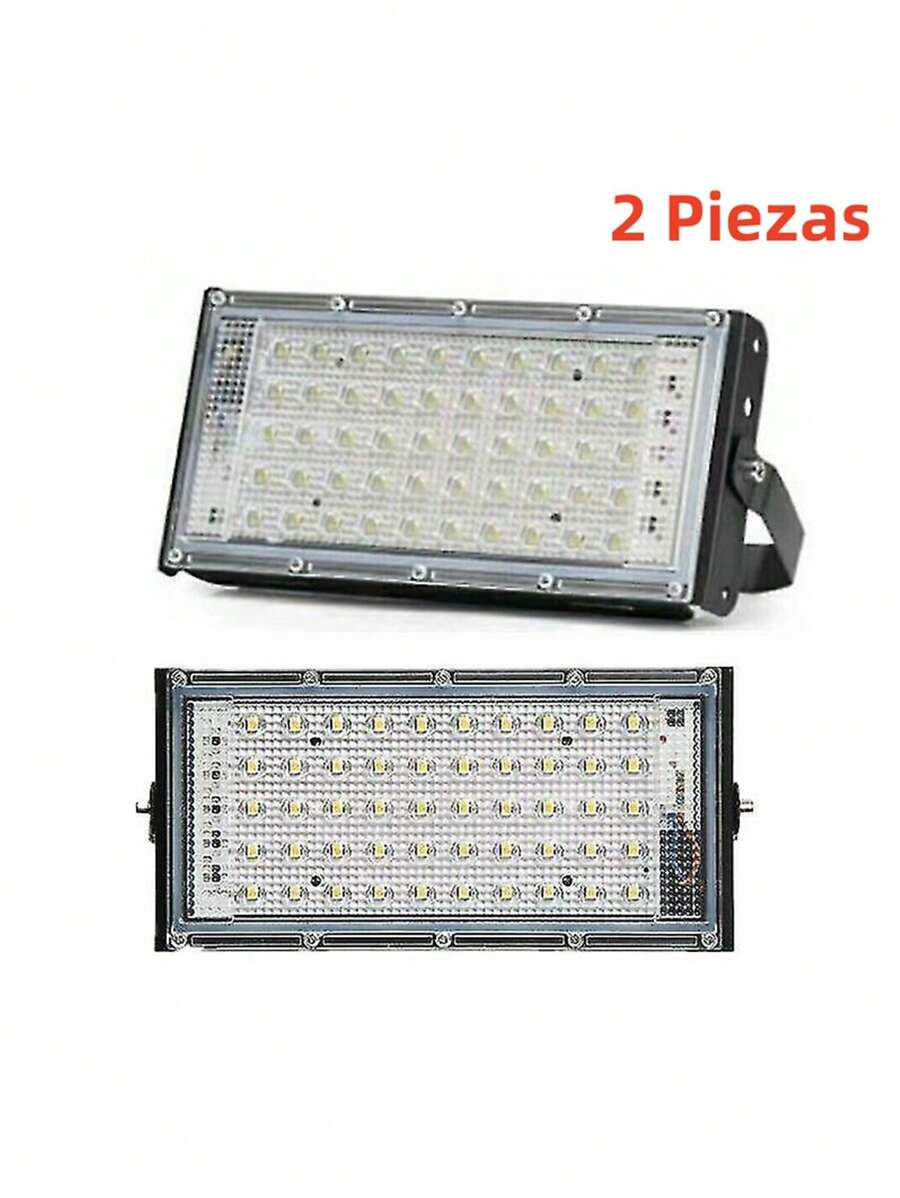 Paquete 2 Pieza Reflector Led Exteriores Luminario Ultra Delgado 50 Watts 110v Luz Blanco Frío, Resistente Al Clima, Ahorro de - Negro - Ver 1