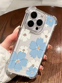 1pc Blue And White Flower Printed Phone Case Compatible With IPhone 7/8/X/XS/XR/11/12/13/14/15 Plus Pro Max Mini: Airbag Shockproof Soft TPU Protective Cover