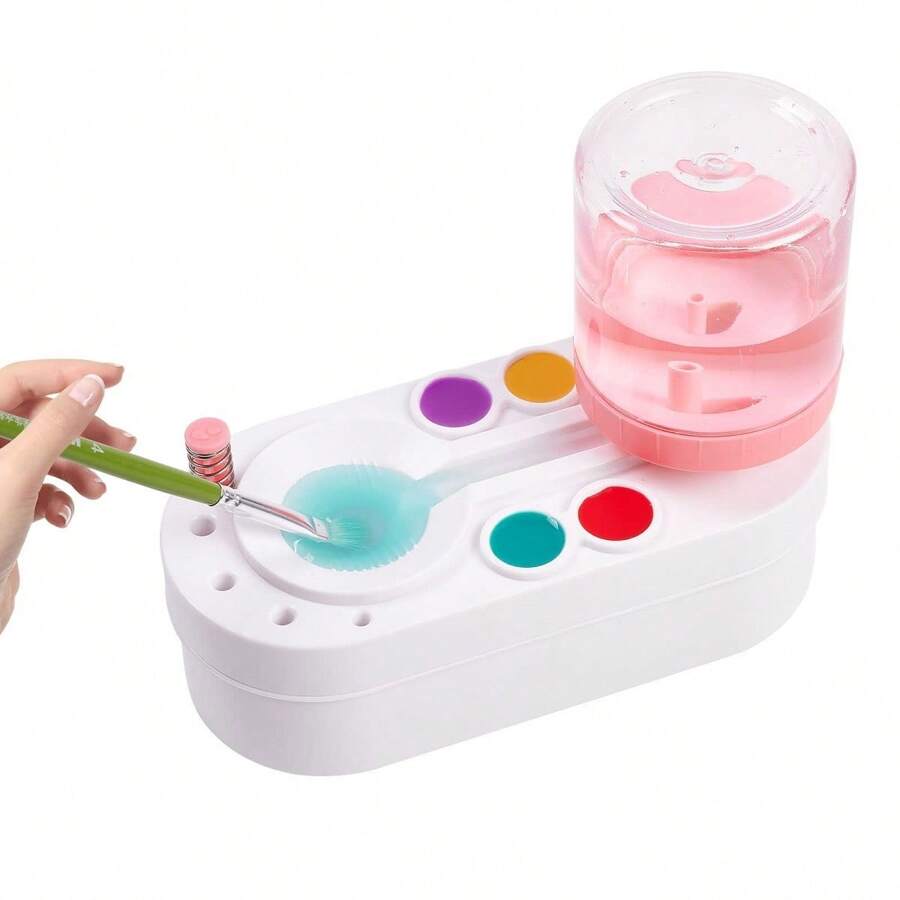 1pc Limpiador de pinceles de pintura, enjuagador de pinceles de acuarela con limpiador de desagüe, taza de enjuague de pinceles de pintura, dispensador de agua para pintura al óleo, limpiador de pinceles de pintura para acrílico y pintura a base de agua, suministros y herramientas para manualidades - Rosa - Ver 1