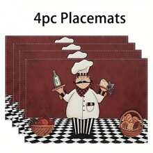 4入組復古食物圖案餐墊，廚房餐桌餐墊，裝飾配件，耐熱餐墊，房間裝飾，餐桌裝飾，適用於家庭、餐廳、露營、派對和其他場所 - 彩色 - 查看 13