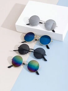 1 件装复古圆框时尚儿童眼镜，上海滩老板风格时尚 - 寶藍色 - 查看 8