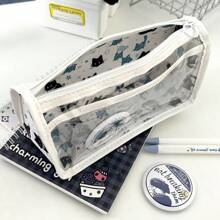 可爱雪猫主题软铅笔盒和办公桌收纳袋 - 非常适合办公和学习用品（可选尺寸 1 件/2 件） - 彩色 - 查看 1