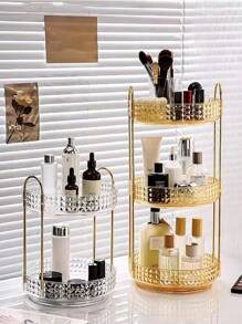 1pc 360° Rotating Makeup Organizer - DIY Adjustable Carousel Spinning Rack Cosmetics Display Rack Perfume Organiser, Spinning Bathroom Countertop Vanity Shelf, Table Decor,Ultra-Large Capacity Beauty Storage Box