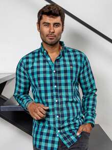 PLATINUM STORES Camisa Hombre Casual Slim Fit Cuadros Azul Verde Turquesa, Negros, Comoda, Suave, Ligera Moda Caballero Leñador Cuadro Grande - Azul menta - Ver 7