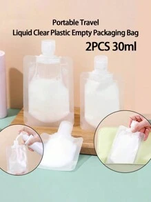 2pcs 30ml Portable Travel Liquid Clear Plastic Empty Packaging Bag Refillable Squeeze Pouch Cosmetic Containers For Shampoo Shower Gel(Without Labels) - Clear - View 1