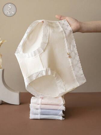 少女 5 件装舒适、抗菌、透气、无缝、蝴蝶结三角裤