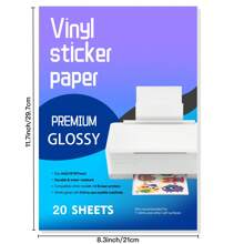 Printable Vinyl Sticker Paper For Inkjet Printer - Glossy White - 20 Waterproof Decal Paper Self-Adhesive Sheets A4 Size Vinyl Decal, For Bedroom Decor, Room Decor Items, For Halloween Decor, Fall Decor, Classroom Decorations, Removable Sticker, Stickers, Wall Decal, Vinyl Decal For Home Decorations, Spring Decoration Items Refresh Your Home, Rama Decoration Stickers Gifts Birthday Graduation