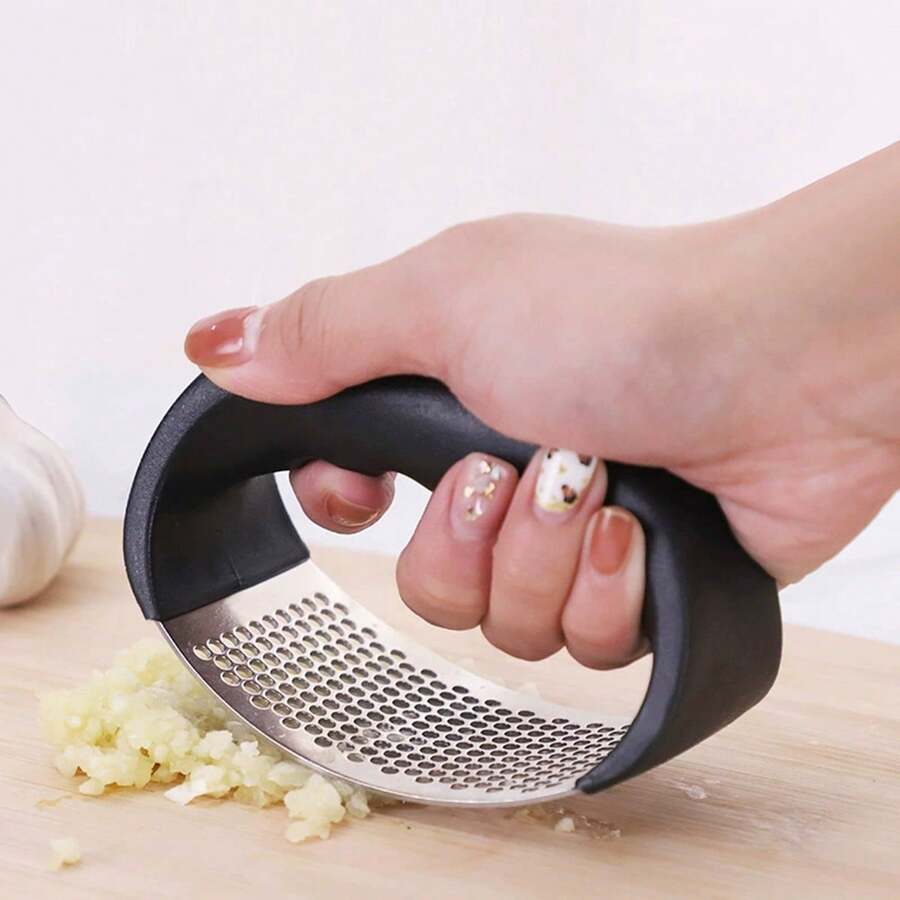 304 Espremedor de Alho Manual Redondo de Aço Inoxidável, Esmagador de Alho Utensílio de Cozinha, Amassador de Alho para Cozinha Doméstica - Prata - Visão 1