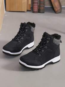 Women's Winter Fur Integrated Thickened Velvet High-Top Snow Boots With Strap, Non-Slip - Black - View 5