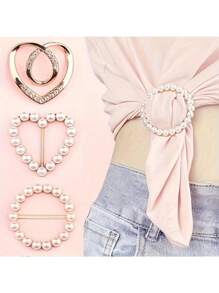 3pcs/Set Elegant And Minimalist Style Shirt Waist Buckle, Multi-Functional T-Shirt Hem Button, High-Quality Scarf Ring Brooch, For Fashion Accessories - Three-pack - View 2