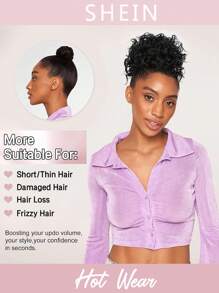 弹性抽绳凌乱发髻发片，合成发髻接发，假发卷发髻发片夹女士发髻夹 - 棕色 - 查看 5