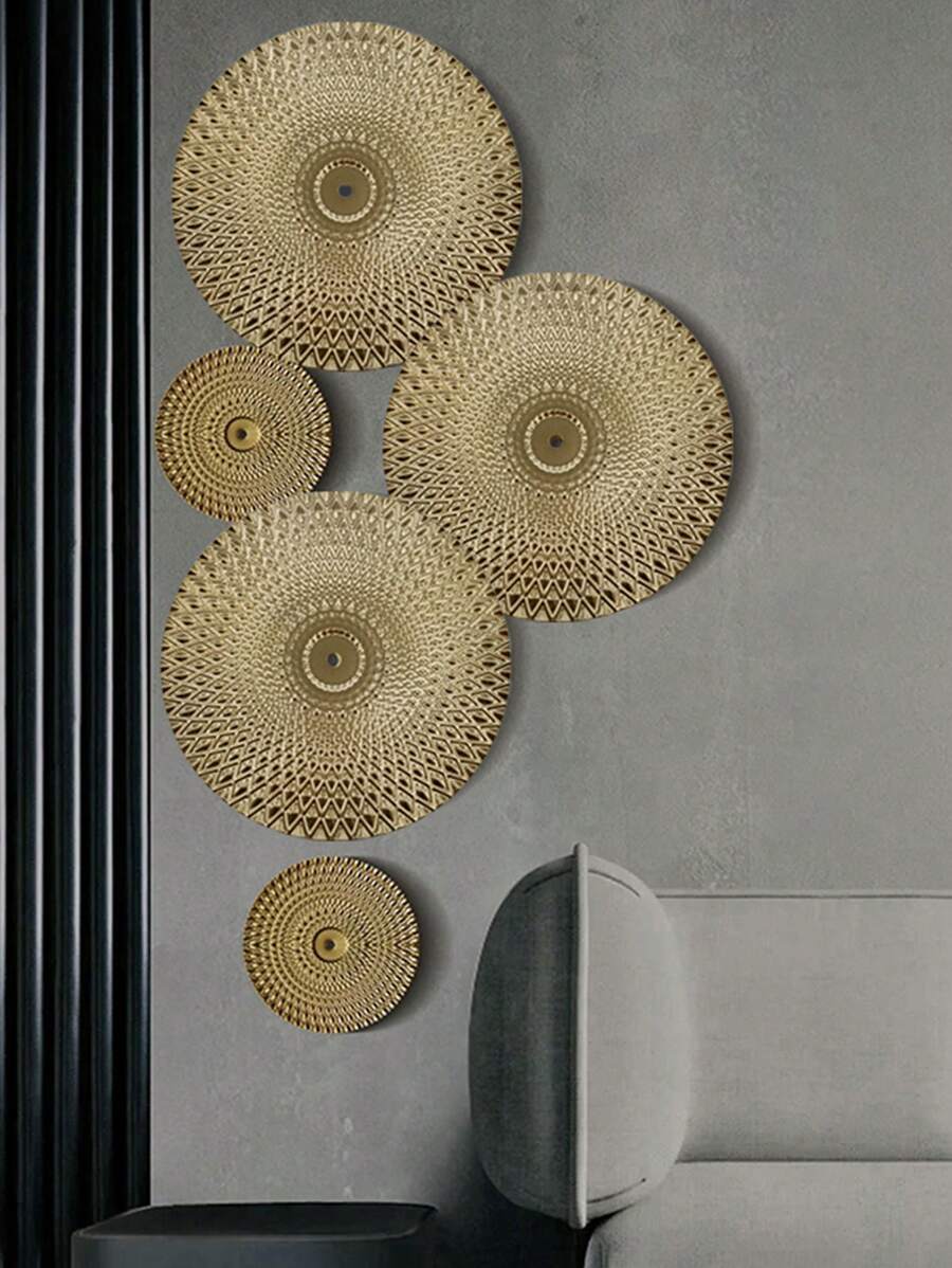5 件/套极简主义金属墙饰,现代金属圆盘壁画装饰,金属壁挂艺术贴纸,适用于沙发、门廊、客厅、卧室、办公室,理想的家居装饰选择,家居装饰最佳礼物 - 1set 5pcs - 查看 1