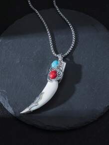 1pc Men's Small And Stylish Wolf Tooth Pendant Necklace - Multicolor - View 7