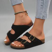 Women's Cork Insole Sandals,Soft Sandals,Adjustable Buckle Non-Slip Sandals - 黑色 - 查看 6