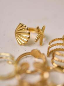 1 chiếc nhẫn thép không gỉ hình vỏ sò và sao biển 3D, trang sức thời trang cho kỳ nghỉ bãi biển - Bạc - Xem 5